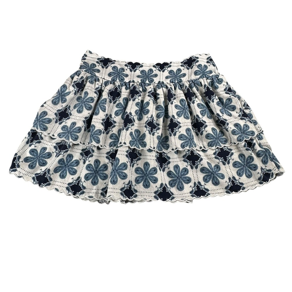 Agua Bendita Women's Coral Tile Blue And White Tiered Skirt Sz Medium